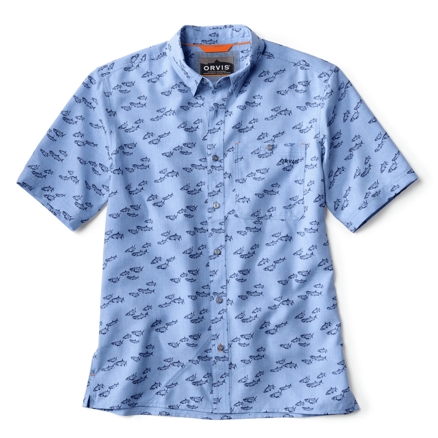 Orvis Tech Chambray Printed Short-Sleeve Shirt Orvis Medium Blue Tarpon / L Men's Short Sleeve Button Down Shirts Rivers and Glen Trading Co
