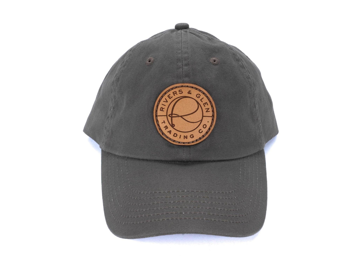 R&G Logo Dad Hats Rivers and Glen Trading Co. Hats Olive /Leather Patch Headwear Rivers and Glen Trading Co