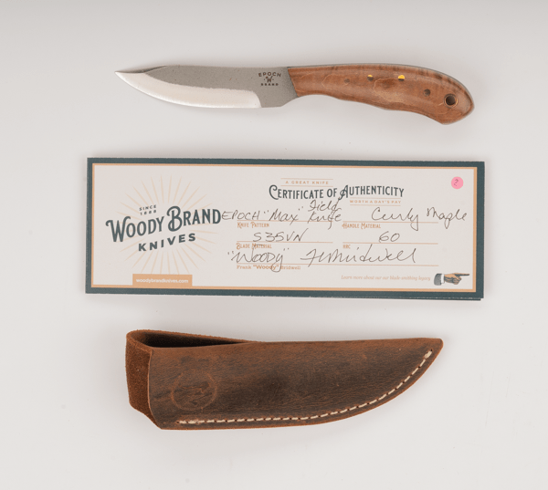 Woody Handmade Cutlery Epoch "Max" Field Knife Woody Handmade Cutlery Curly Maple / 2 Knives Rivers and Glen Trading Co