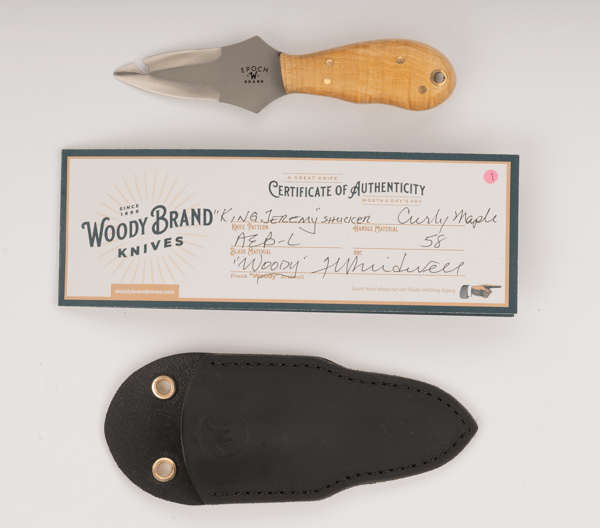 Woody Handmade Cutlery "King Jeremy" Oyster Shucker Woody Handmade Cutlery Curly Maple (1) Knives Rivers and Glen Trading Co