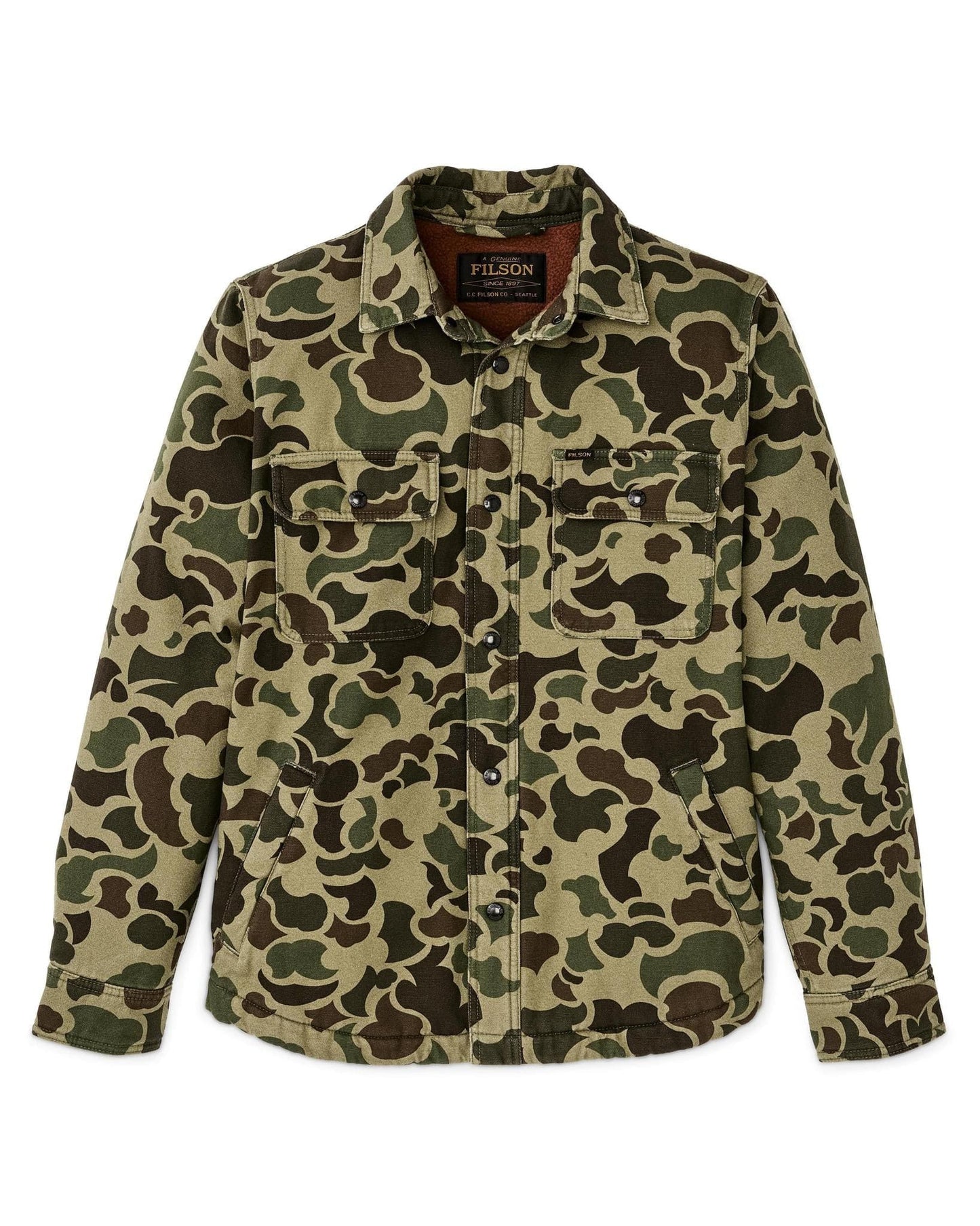 Filson Fleece Lined Jac-Shirt Filson Tundra Shrub Camo / L Men's Long Sleeve Button Down Shirts Rivers and Glen Trading Co