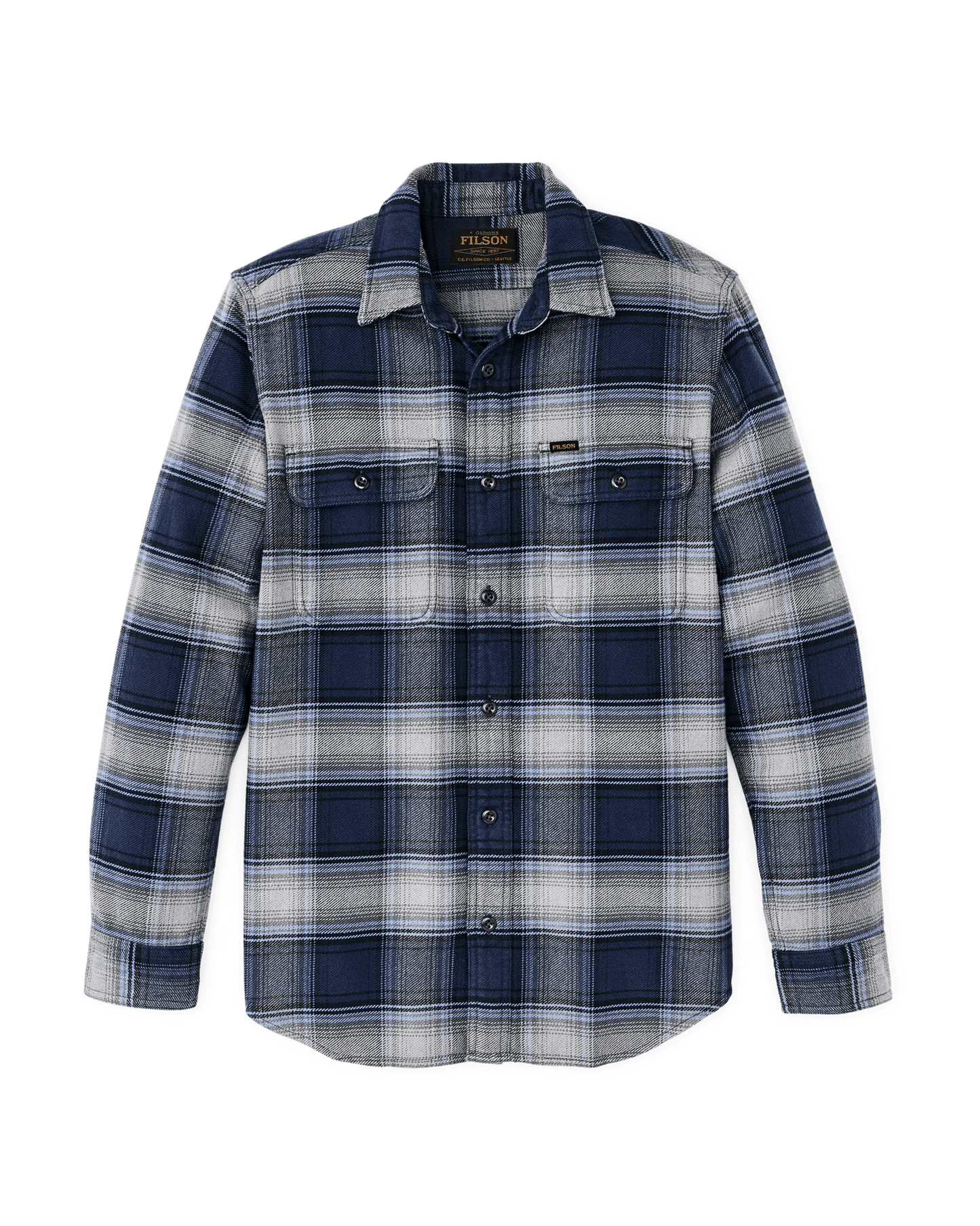 Filson Vintage Flannel Workshirt Filson Light Blue/Navy Plaid / L Men's Long Sleeve Button Down Shirts Rivers and Glen Trading Co