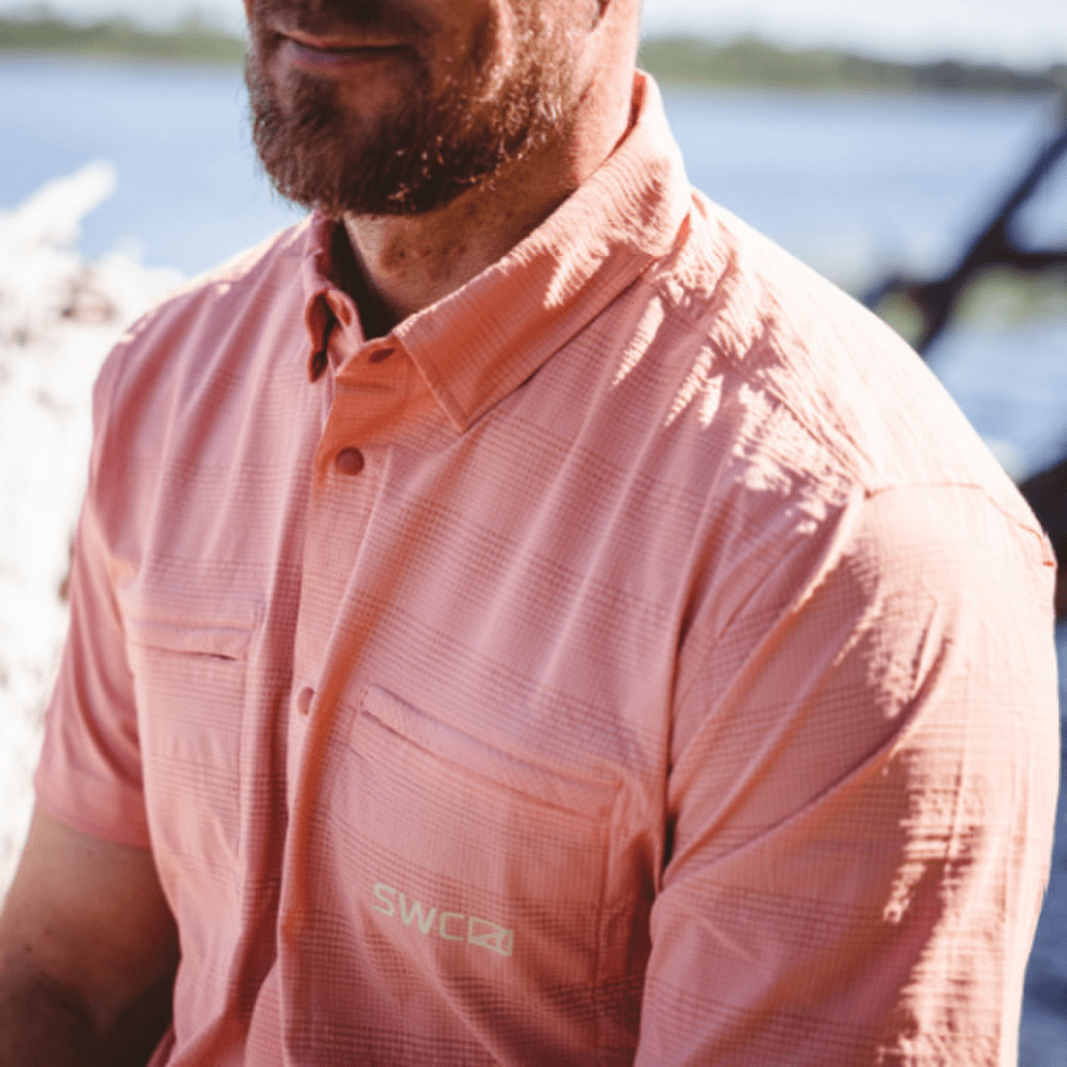 SWC Oysterman SS Skinny Water Culture Shrimp / 2XL Men's Short Sleeve Button Down Shirts Rivers and Glen Trading Co