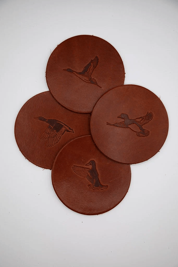 Woodley Co Leather Coaster Set- Ducks Woodley Co Coaster Set Rivers and Glen Trading Co