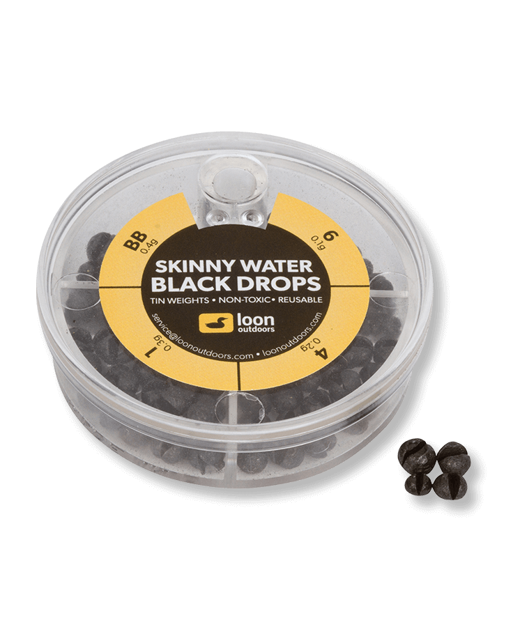 Tin Drops 4 Division (Skinny Water) Loon Outdoors Black Fly Tying Rivers and Glen Trading Co