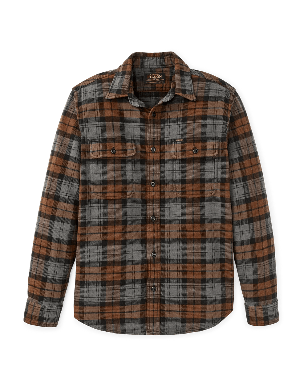 Filson Vintage Flannel Work Shirt Filson Brown/Charcoal Plaid / XXL Men's Long Sleeve Button Down Shirts Rivers and Glen Trading Co
