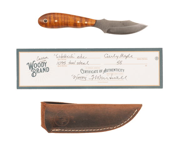 Woody Handmade Cutlery 7" Sidekick EDC Woody Handmade Cutlery Curly Maple (9) Knives Rivers and Glen Trading Co