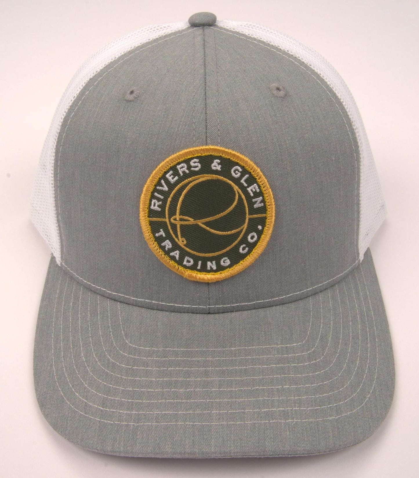 R&G Trucker Hat Heather Grey/White Green Patch 112 Rivers & Glen Trading Co. Hats HeatherGrey/White/GreebPatch/112R Headwear Rivers and Glen Trading Co
