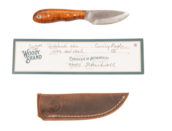Woody Handmade Cutlery 7" Sidekick EDC Woody Handmade Cutlery Curly Maple (3) Knives Rivers and Glen Trading Co