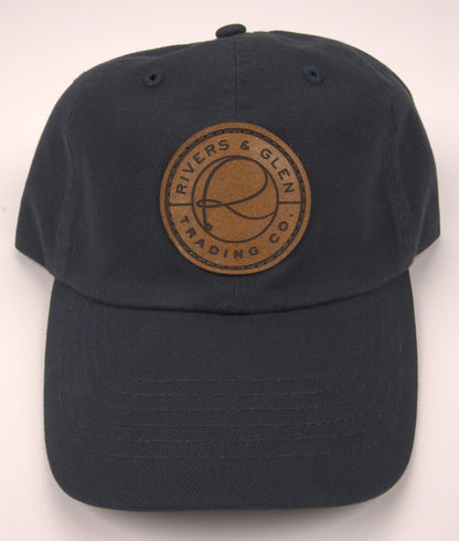 R&G Dad Hat Navy/Leather Patch Rivers & Glen Trading Co. Hats Navy/LeatherPatch Headwear Rivers and Glen Trading Co