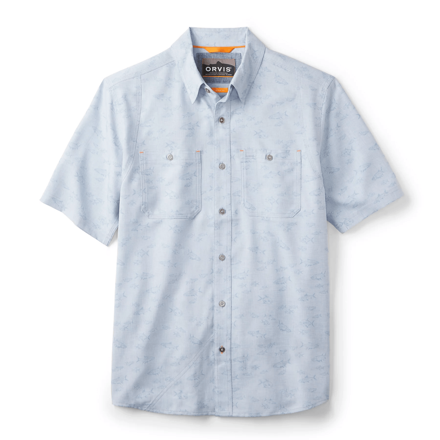 Orvis Tech Chambray Short-Sleeved Workshirt Orvis Blue Fog Saltwater Fish Print / XL Men's Short Sleeve Button Down Shirts Rivers and Glen Trading Co