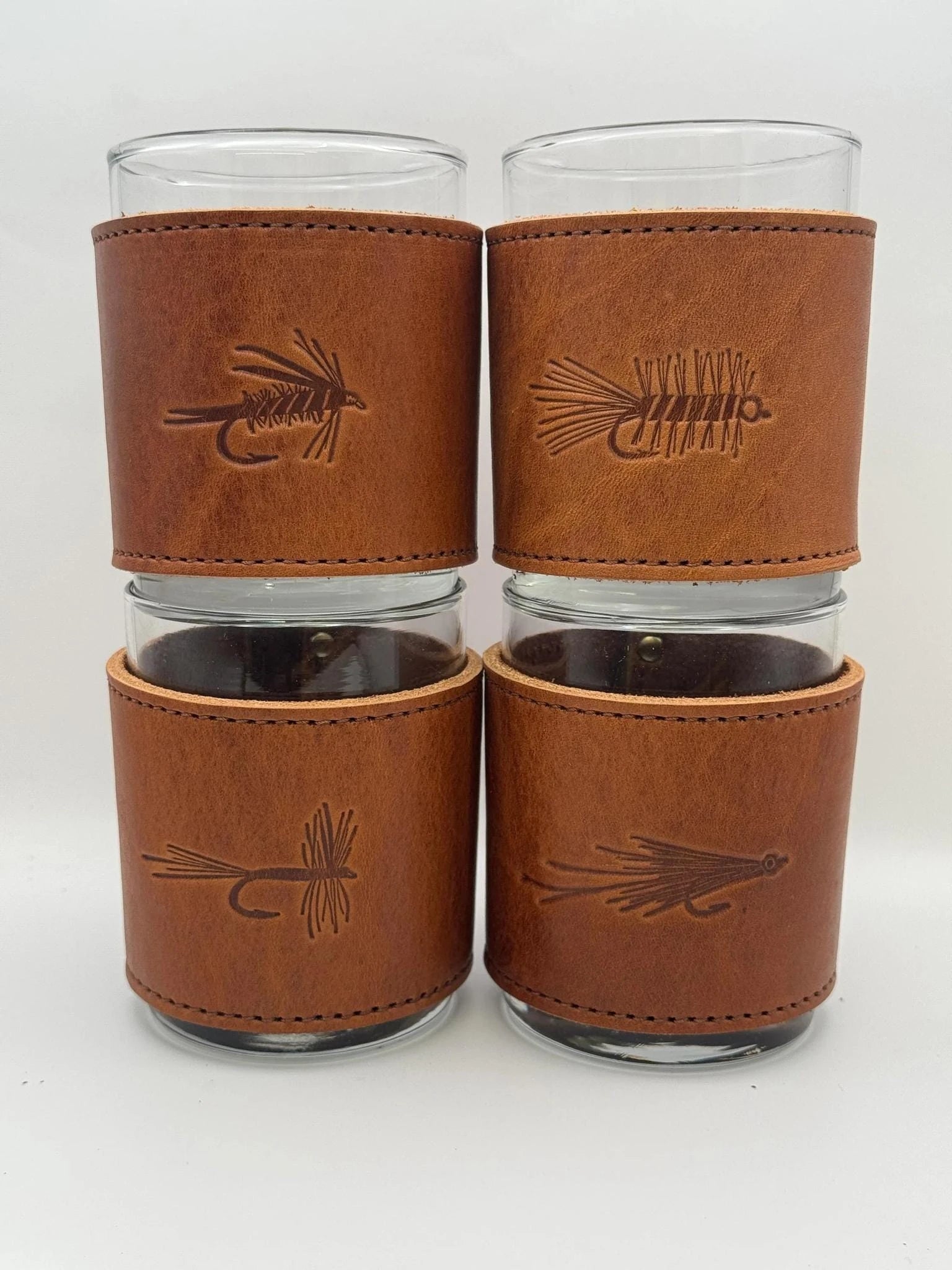 Woodley Co Rocks Glasses- Flies Woodley Co Set of 4 Flies Glassware Rivers and Glen Trading Co