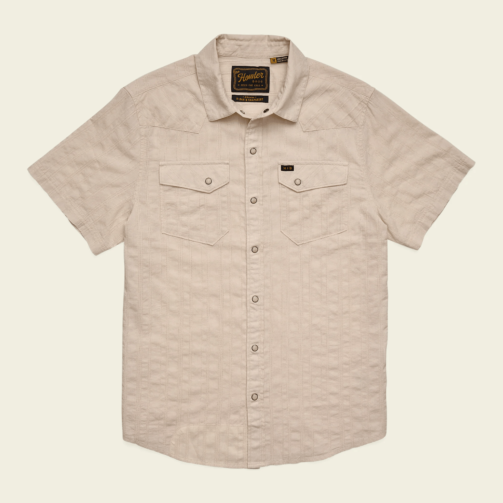 Howler Brothers H Bar B Snapshirt Howler Brothers Eyelet Stripe : Off White / L Men's Short Sleeve Button Down Shirts Rivers and Glen Trading Co