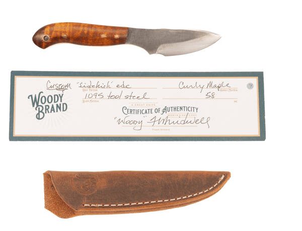 Woody Handmade Cutlery 7" Sidekick EDC Woody Handmade Cutlery Curly Maple (4) Knives Rivers and Glen Trading Co