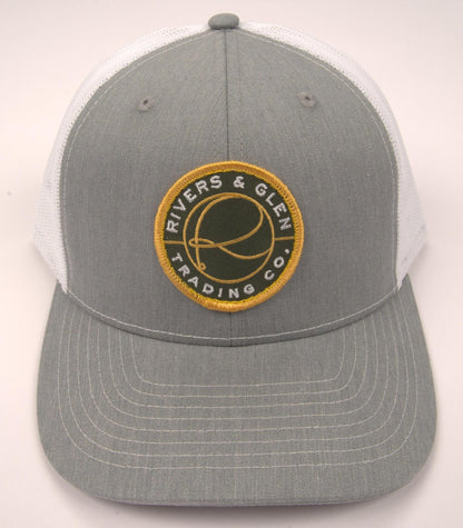 R&G Trucker Hat Heather Grey/White Green Patch 112 Rivers & Glen Trading Co. Hats HeatherGrey/White/GreebPatch/112R Headwear Rivers and Glen Trading Co