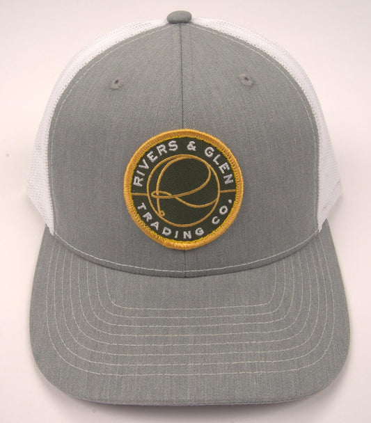 R&G Trucker Hat Heather Grey/White Green Patch 112 Rivers & Glen Trading Co. Hats HeatherGrey/White/GreebPatch/112R Headwear Rivers and Glen Trading Co