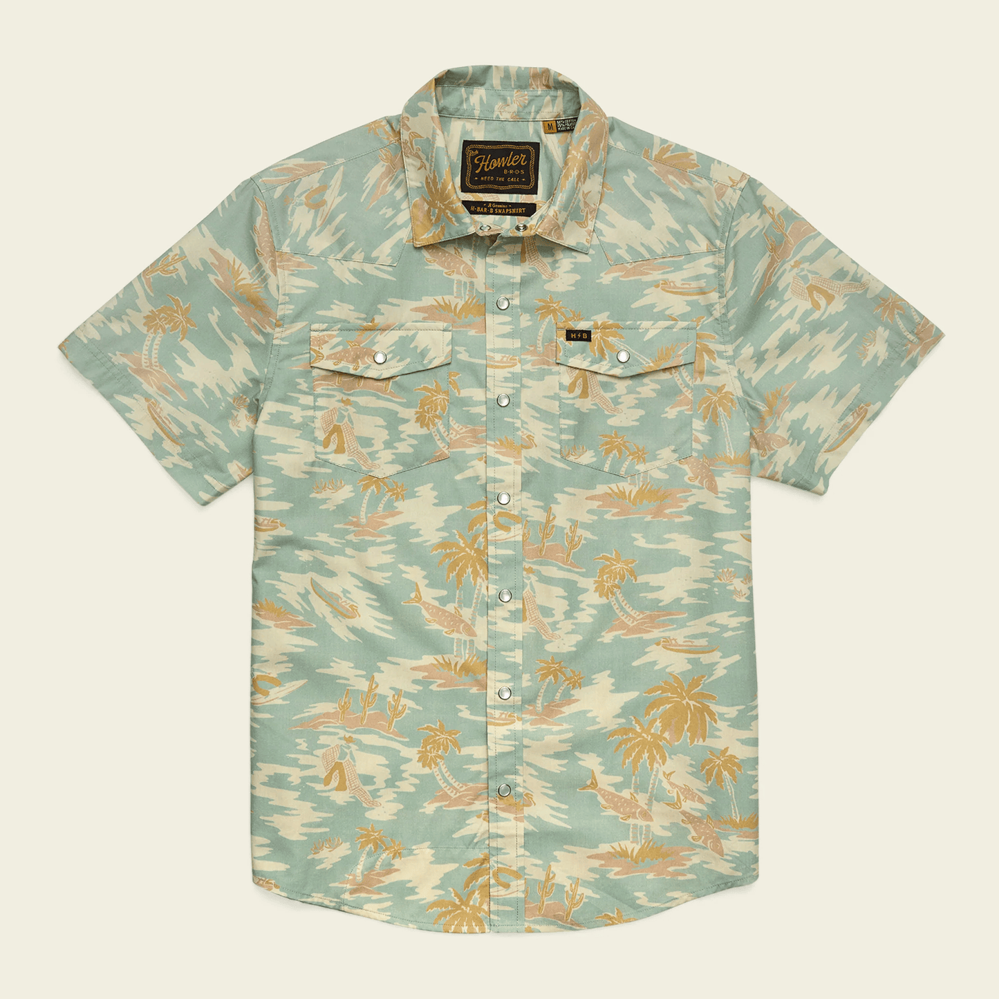Howler Brothers H Bar B Snapshirt Howler Brothers Dreamland : Seafoam / XL Men's Short Sleeve Button Down Shirts Rivers and Glen Trading Co