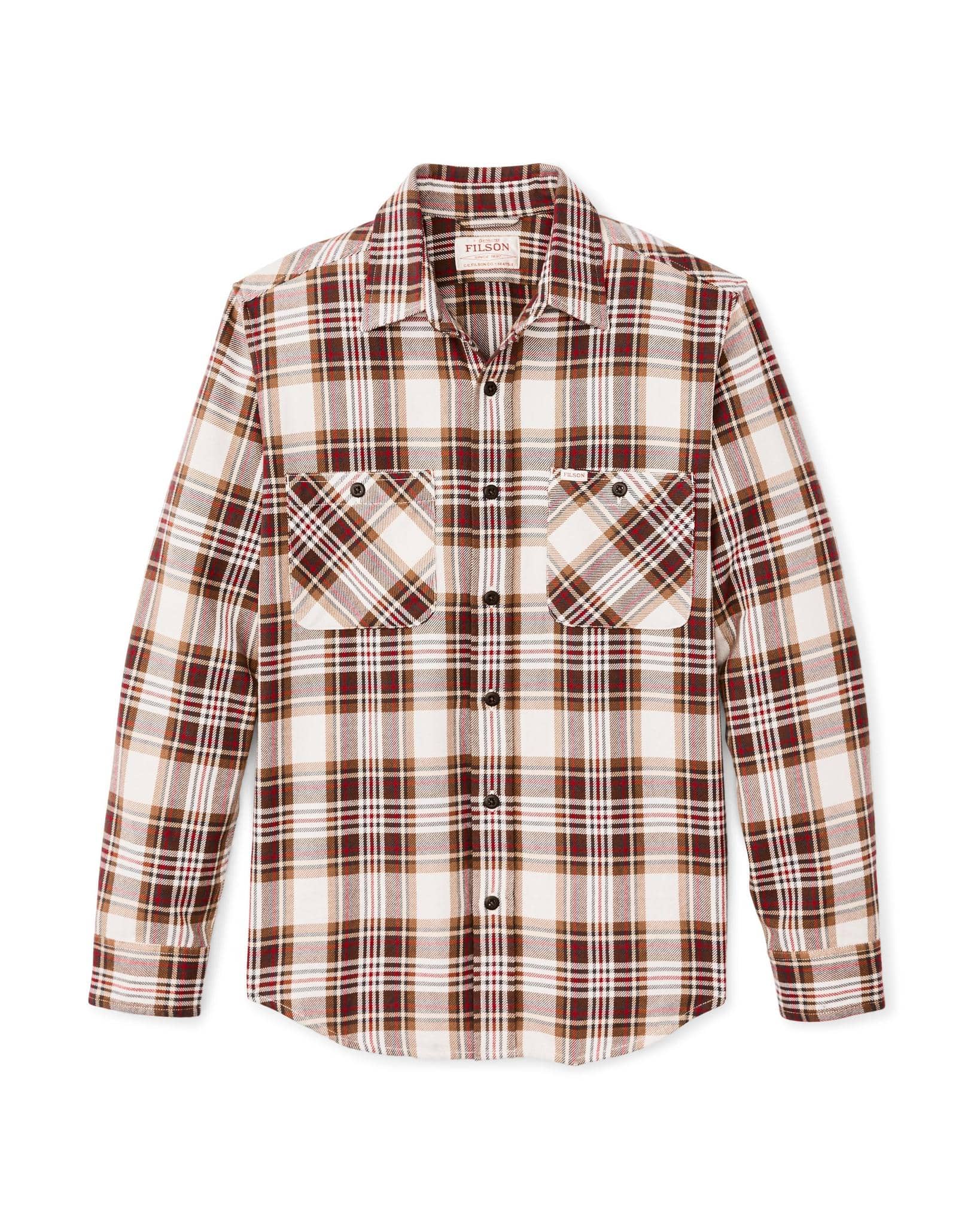 Filson Rangeland Flannel Shirt Filson Red/Brown/Cream Plaid / M Men's Long Sleeve Button Down Shirts Rivers and Glen Trading Co