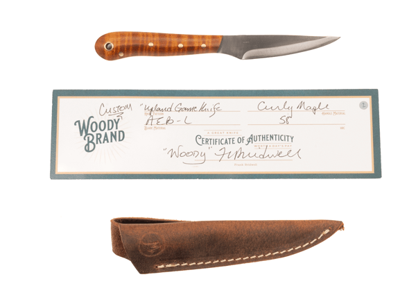 Woody Handmade Cutlery Upland Game Knife Woody Handmade Cutlery Curly Maple (2) Knives Rivers and Glen Trading Co