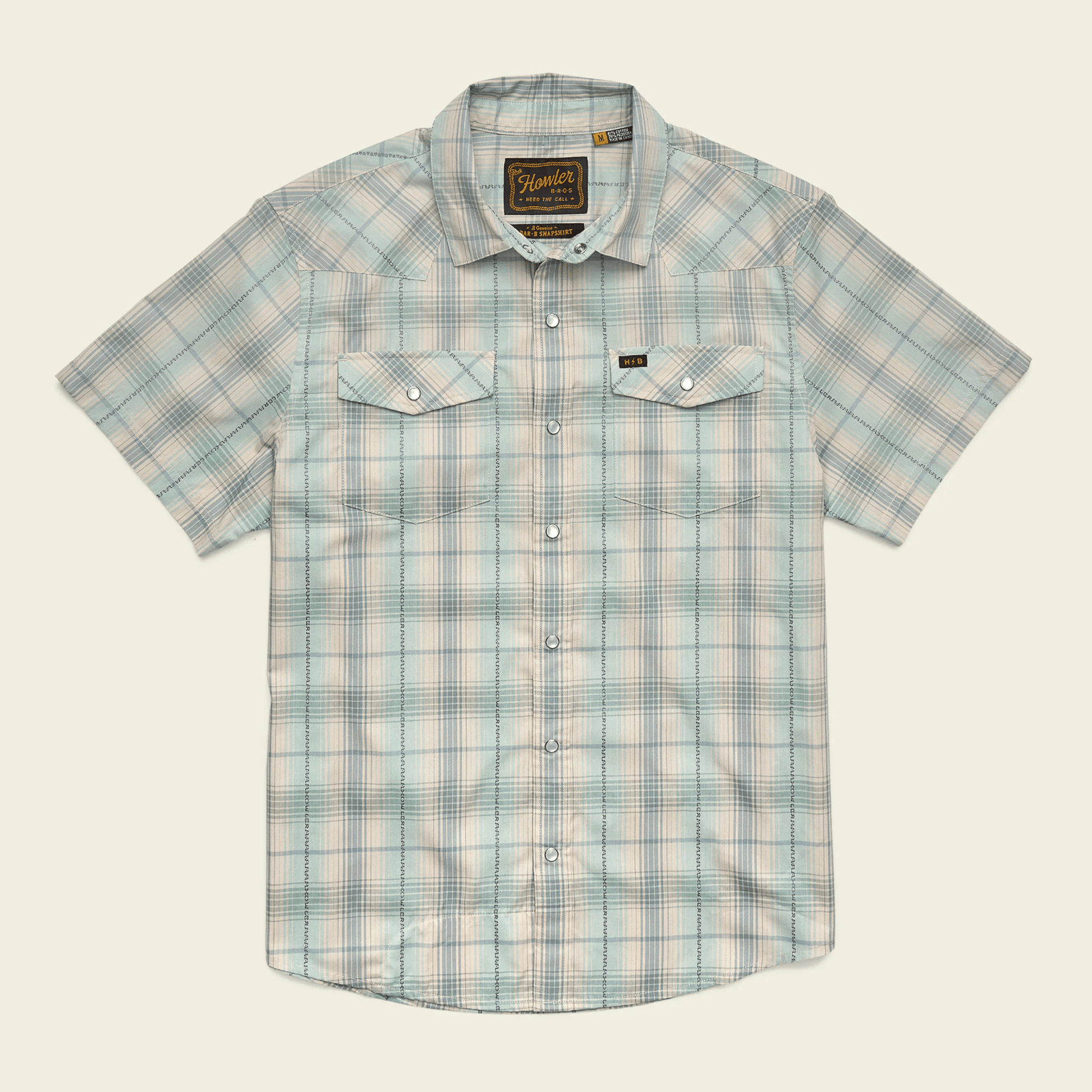Howler Brothers H Bar B Snapshirt Howler Brothers Prairie Plaid : Seafoam / XL Men's Short Sleeve Button Down Shirts Rivers and Glen Trading Co