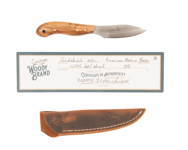 Woody Handmade Cutlery 7" Sidekick EDC Woody Handmade Cutlery Premium Maple Burl (1) Knives Rivers and Glen Trading Co