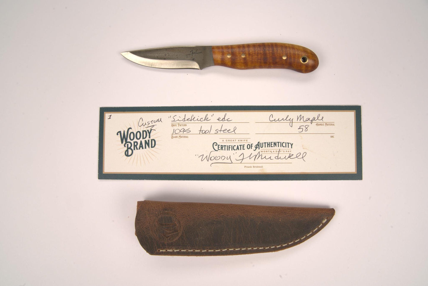 Woody Handmade Cutlery 7" Sidekick EDC Woody Handmade Cutlery Curly Maple (1) Knives Rivers and Glen Trading Co