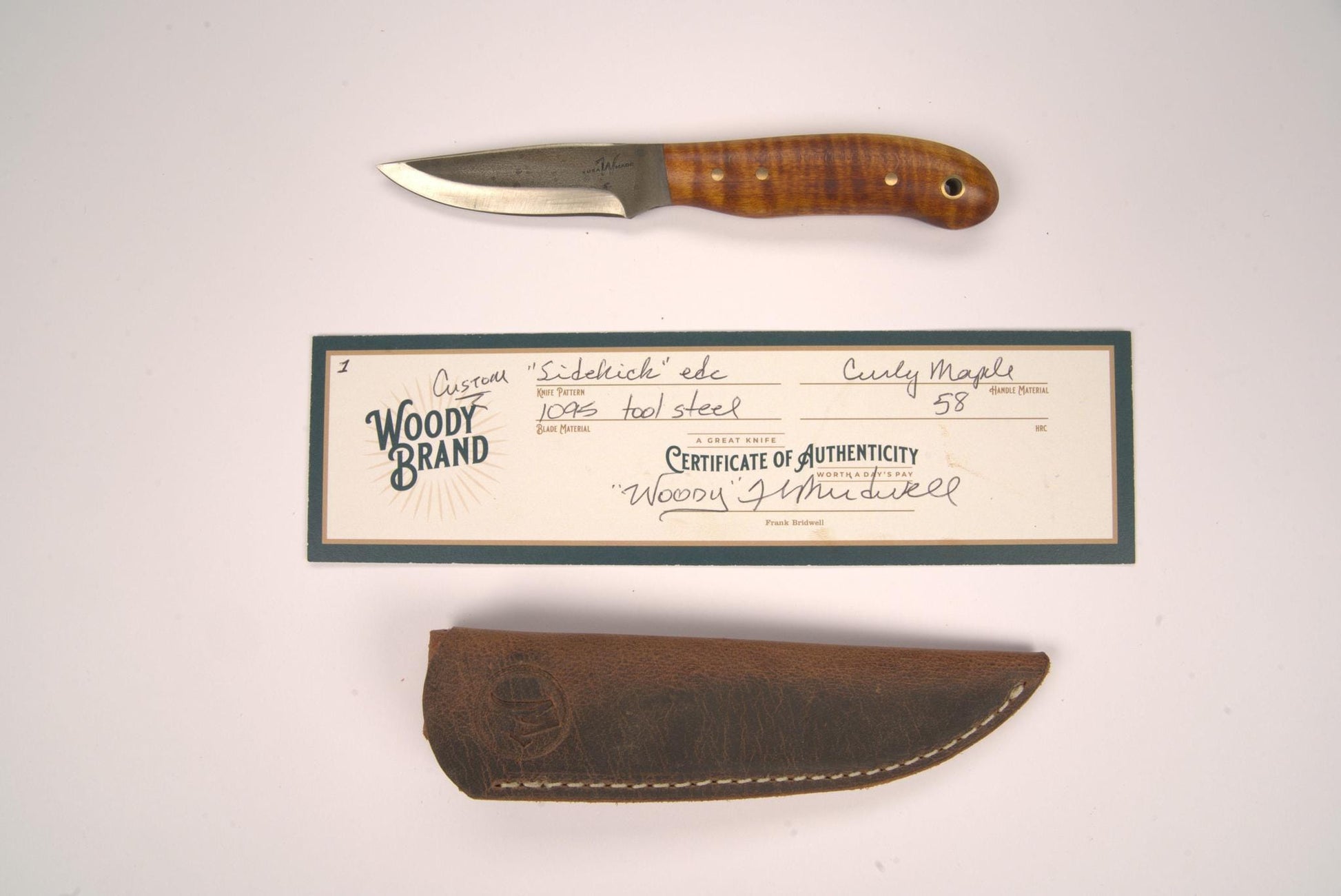 Woody Handmade Cutlery 7" Sidekick EDC Woody Handmade Cutlery Curly Maple (1) Knives Rivers and Glen Trading Co