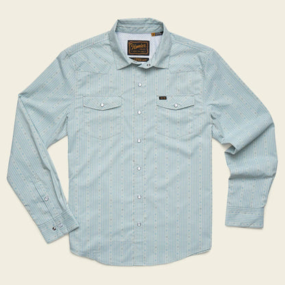 Howler Brothers H Bar B Tech Longsleeve Howler Brothers Supernova Stripe : Ash Blue / XL Men's Long Sleeve Button Down Shirts Rivers and Glen Trading Co