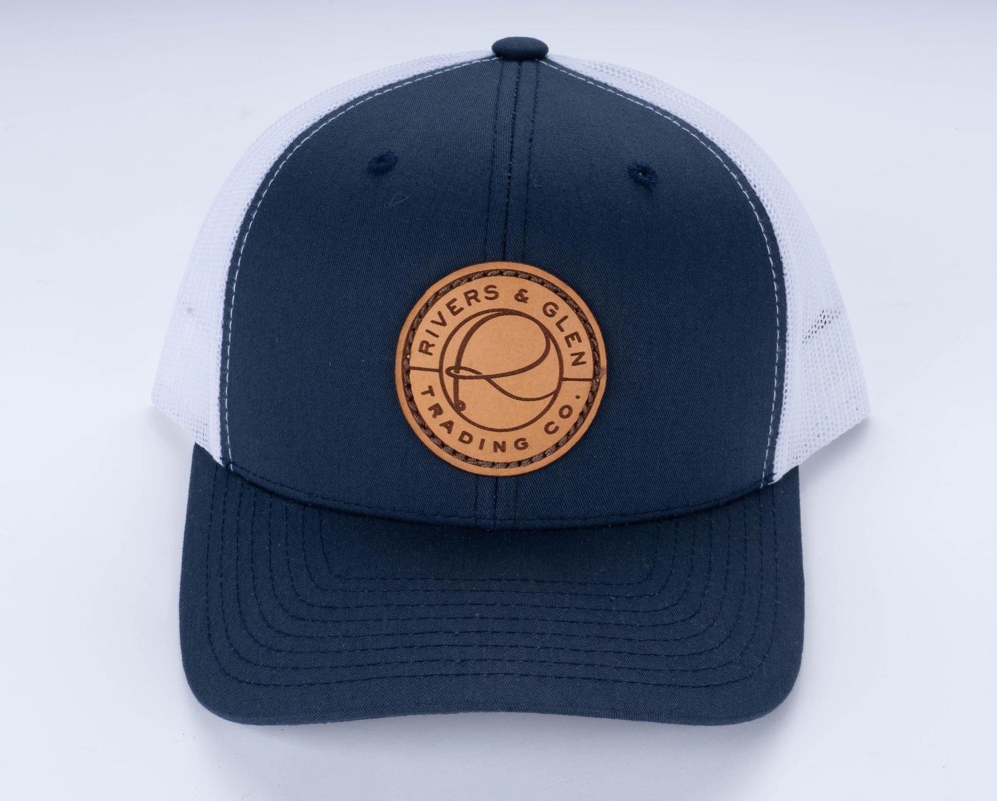 R&G Leather Patch Trucker Hat 112 Rivers and Glen Trading Co. Hats Headwear Rivers and Glen Trading Co