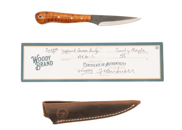Woody Handmade Cutlery Upland Game Knife Woody Handmade Cutlery Curly Maple (4) Knives Rivers and Glen Trading Co