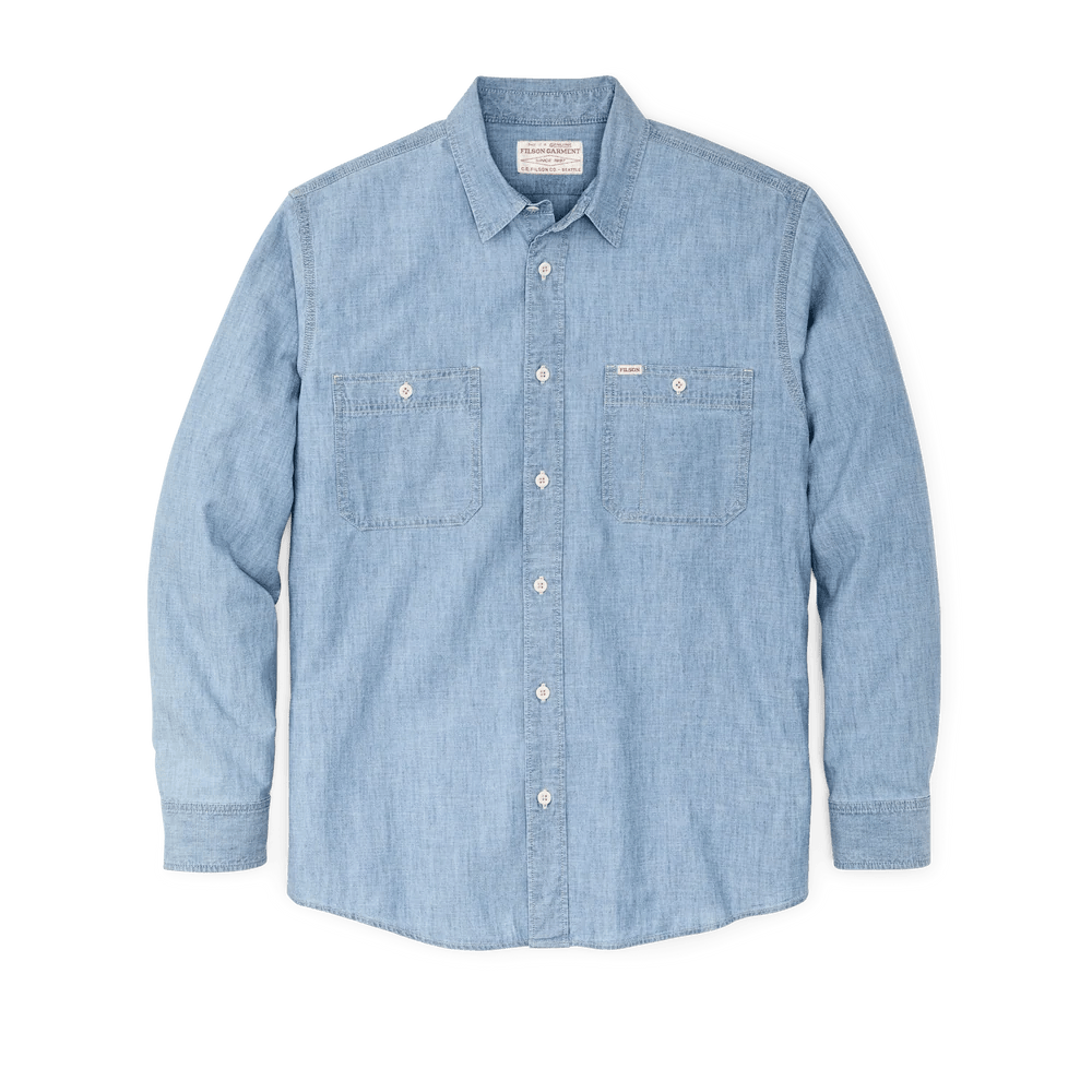 Filson Chambray CPO Shirt Filson Light Indigo / XL Men's Long Sleeve Button Down Shirts Rivers and Glen Trading Co