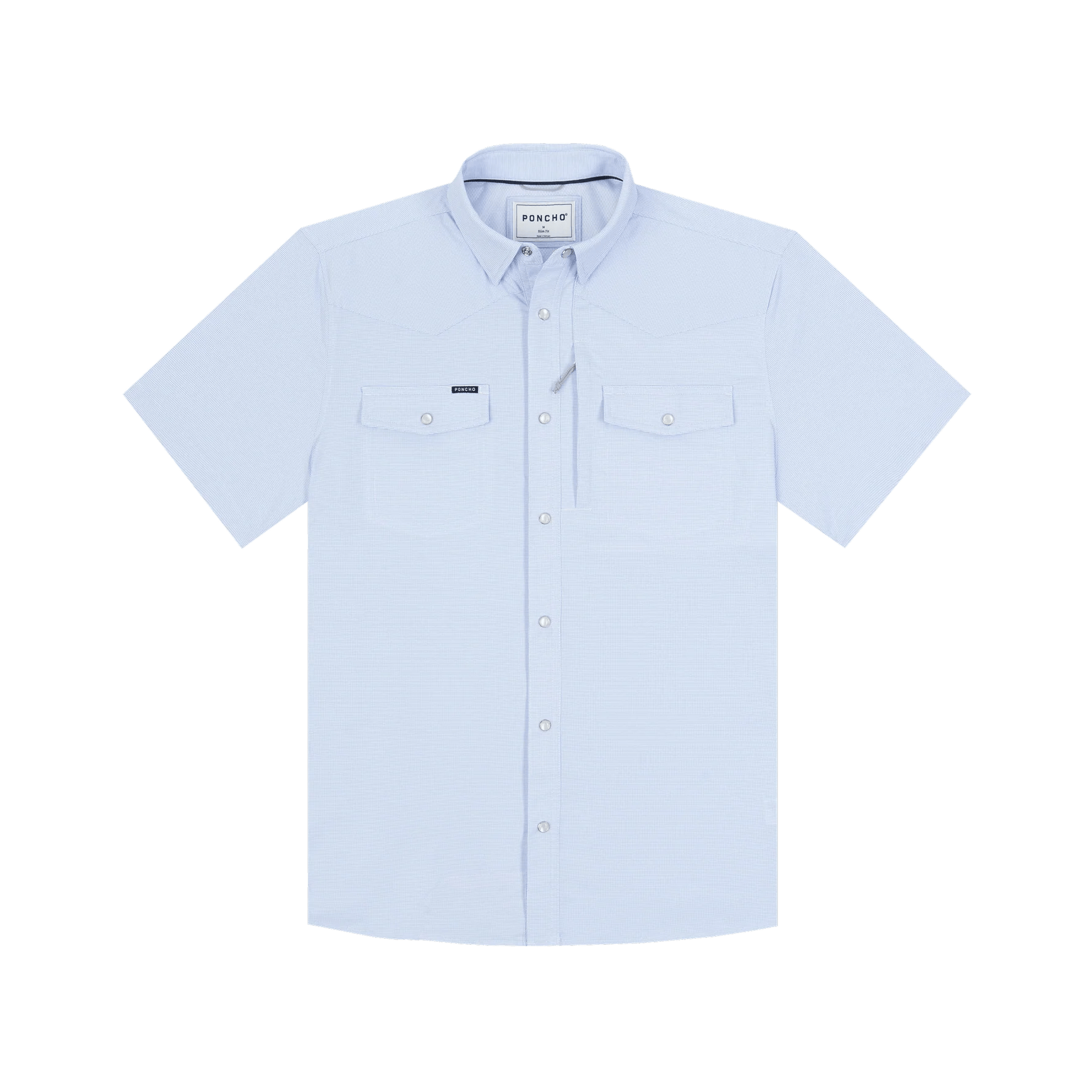 Poncho The Padre Poncho Blue Micro Check / L Men's Short Sleeve Button Down Shirts Rivers and Glen Trading Co