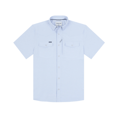 Poncho The Padre Poncho Blue Micro Check / L Men's Short Sleeve Button Down Shirts Rivers and Glen Trading Co
