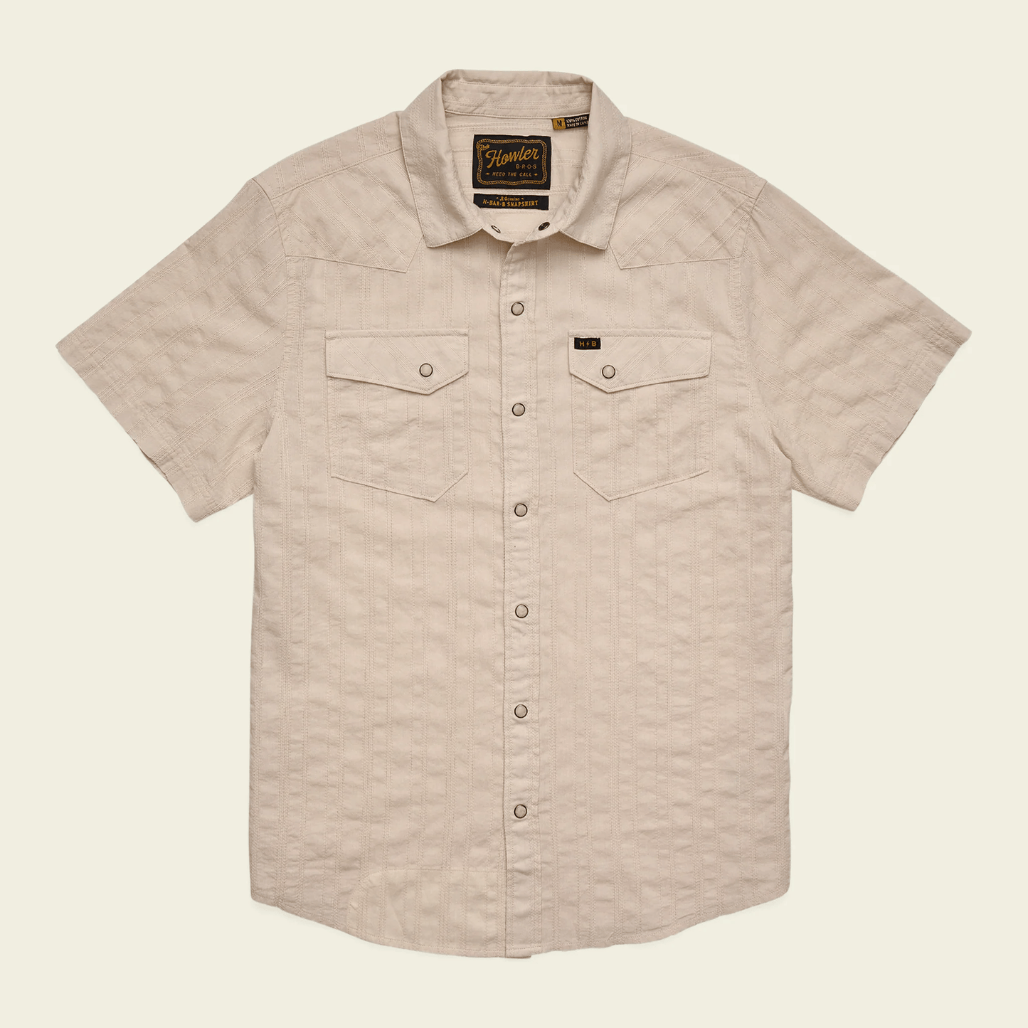 Howler Brothers H Bar B Snapshirt Howler Brothers Eyelet Stripe : Off White / M Men's Short Sleeve Button Down Shirts Rivers and Glen Trading Co