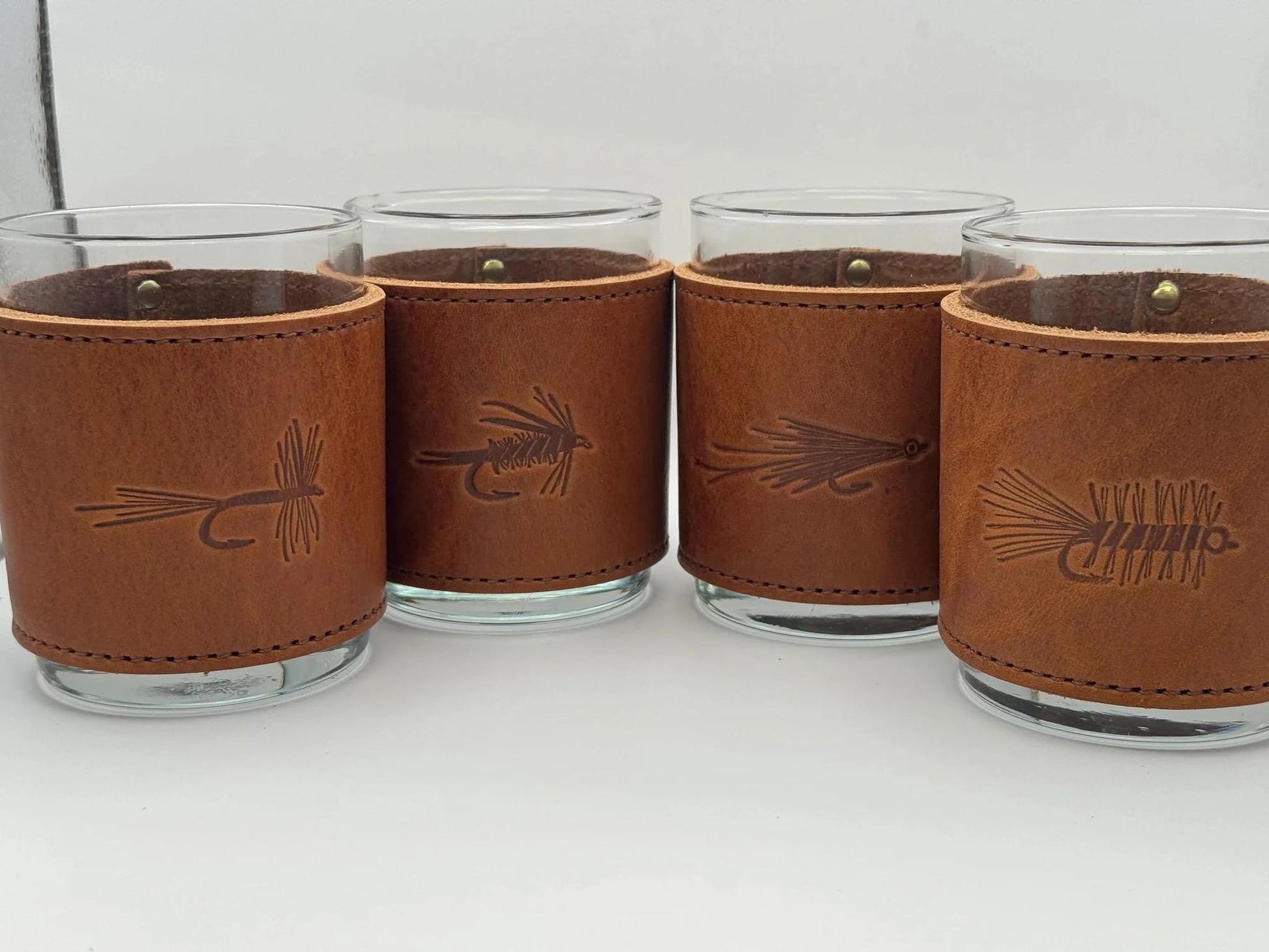 Woodley Co Rocks Glasses- Flies Woodley Co Set of 4 Flies Glassware Rivers and Glen Trading Co