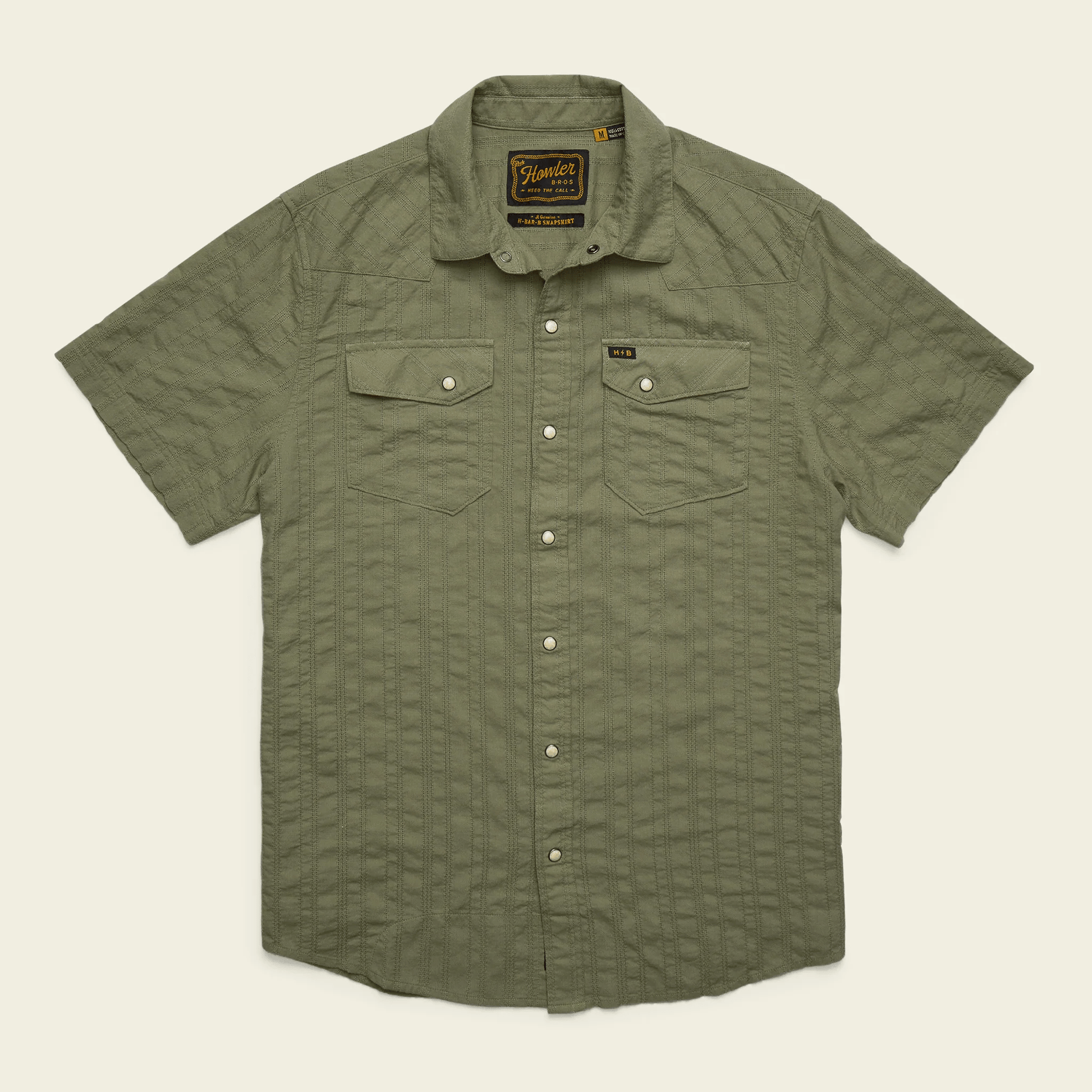 Howler Brothers H Bar B Snapshirt Howler Brothers Eyelet Stripe : Cadet / L Men's Short Sleeve Button Down Shirts Rivers and Glen Trading Co