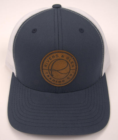 R&G Trucker Hat Navy/White Leather Patch 112 Rivers & Glen Trading Co. Hats Navy/White/112YP Headwear Rivers and Glen Trading Co