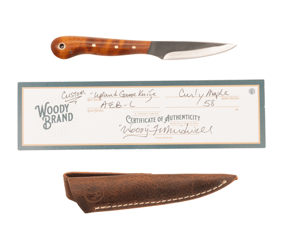 Woody Handmade Cutlery Upland Game Knife Woody Handmade Cutlery Curly Maple (8) Knives Rivers and Glen Trading Co