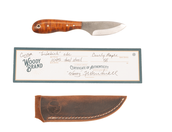 Woody Handmade Cutlery 7" Sidekick EDC Woody Handmade Cutlery Curly Maple (10) Knives Rivers and Glen Trading Co
