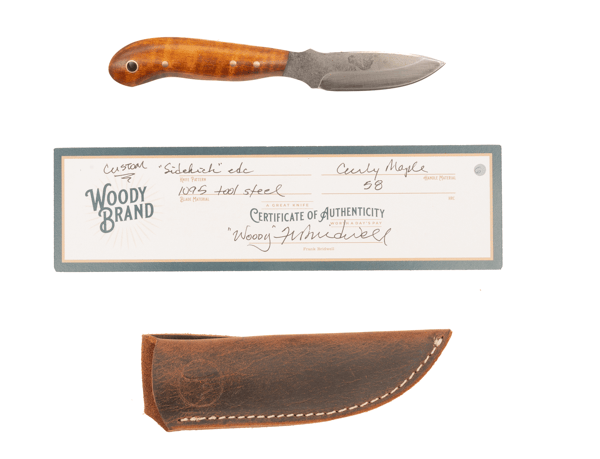 Woody Handmade Cutlery 7" Sidekick EDC Woody Handmade Cutlery Curly Maple (6) Knives Rivers and Glen Trading Co