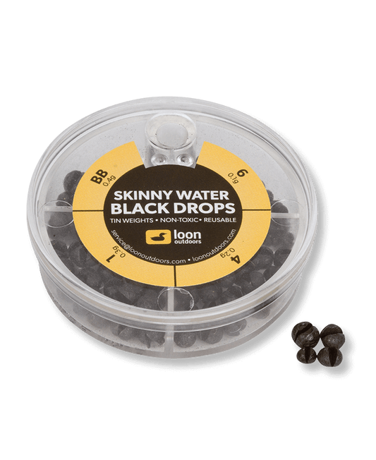 Tin Drops 4 Division (Skinny Water) Loon Outdoors Black Fly Tying Rivers and Glen Trading Co
