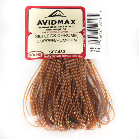SILI LEGS PERFECTLY BARRED CHROME Wapsi COPPER/PUMPKIN Fly Tying Rivers and Glen Trading Co