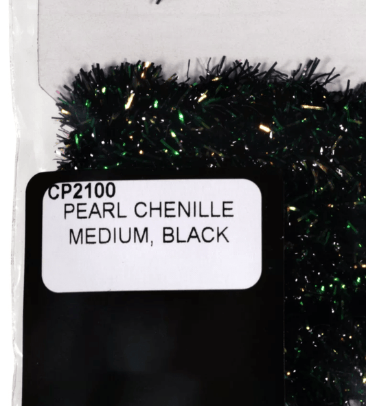 PEARL CHENILLE MEDIUM Wapsi BLACK Fly Tying Rivers and Glen Trading Co